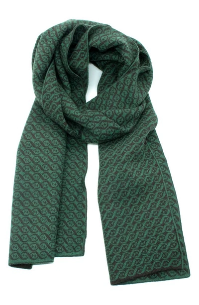 Portolano Jacquard Fancy Design Scarf In Dark Brown/ Green