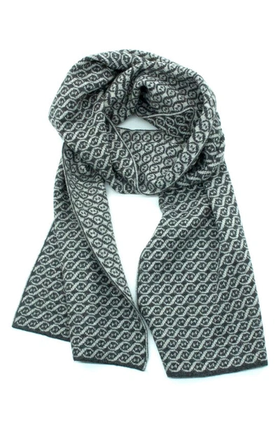 Portolano Jacquard Fancy Design Scarf In Heather Charcoal/ Light Grey