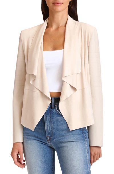 Bagatelle Faux Suede & Faux Leather Open Front Crop Jacket In Bone