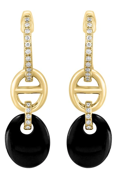Effy 14k Yellow Gold Pavé Diamond Onyx Drop Huggie Hoop Earrings In Black
