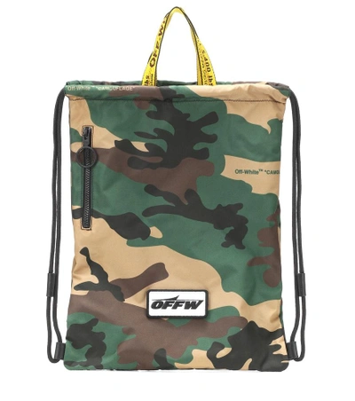 Off-white Technical Drawstring Tote In Green