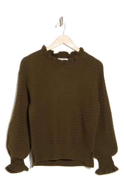 Madewell Ruffle Neck Sweater In Dried Olive