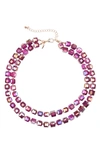 Tasha Two-row Beaded Necklace In Gold Purple