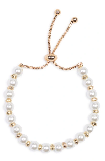 Tasha Adjustable Imitation Pearl Bracelet In Gold Ivory