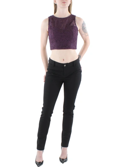 Speechless Juniors Womens Lace Glitter Cropped In Pink