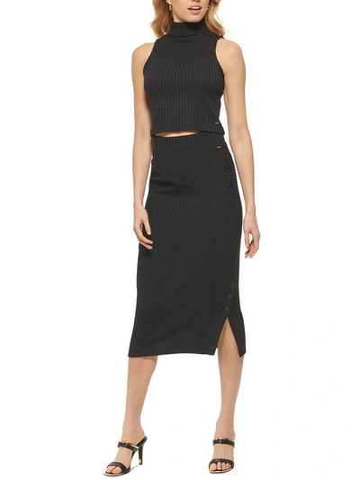 Dkny Womens Ribbed Knit Mock Neck Cropped In Black