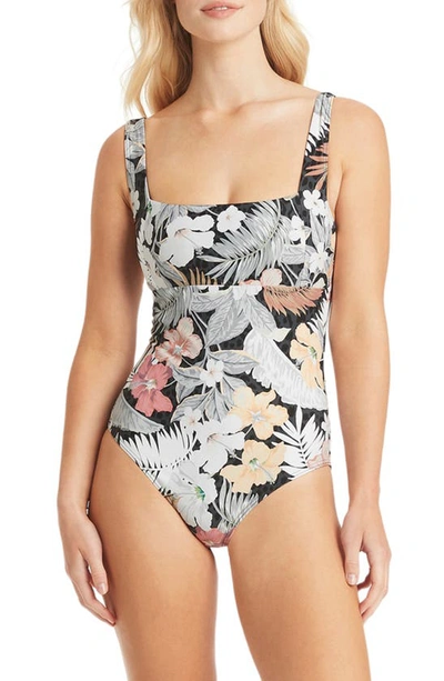 Sea Level Calypso Square Neck One-piece Swimsuit In Charcoal