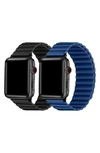 The Posh Tech 2-pack Silicone Apple Watch® Watchbands In Black/ Eclipse Blue