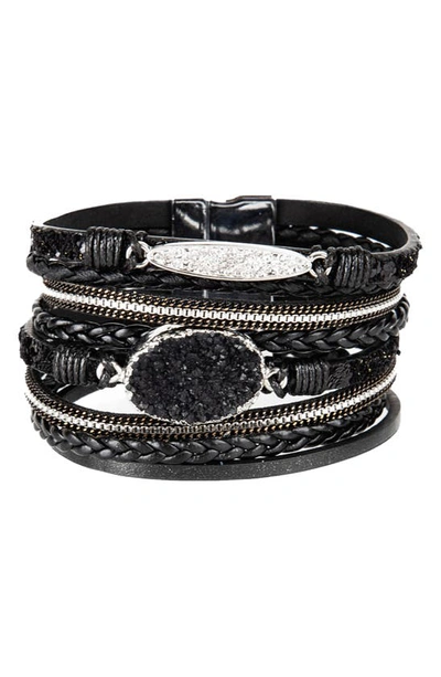 Saachi Sparkling Druzy Leather Bracelet In Black