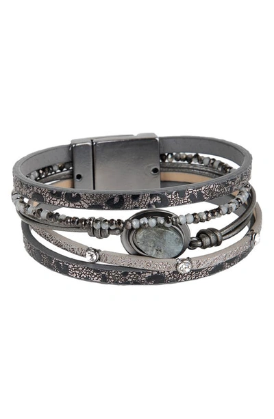 Saachi Leather Bracelet In Gray