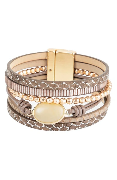 Saachi Agate & Beaded Leather Bracelet In Gold