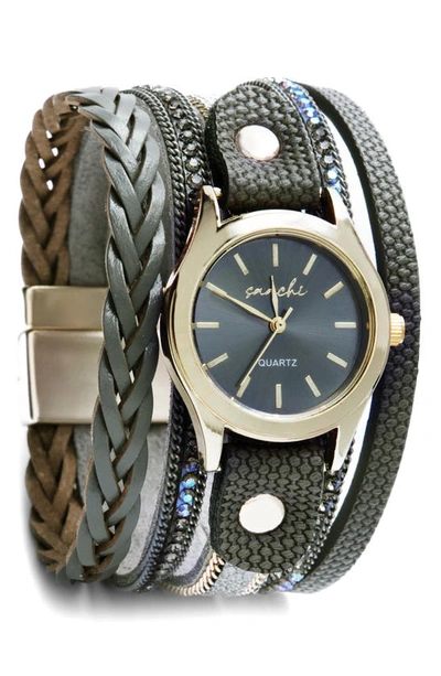 Saachi Leather Bracelet Watch In Gray