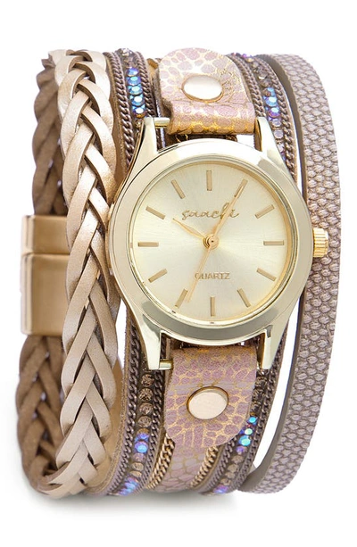 Saachi Faux Leather Strap Bracelet Watch In Pink