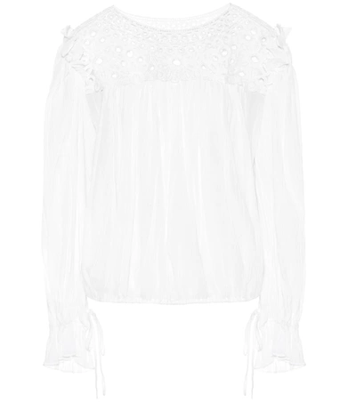 Isabel Marant Étoile Rock Guipure Lace-paneled Crinkled Cotton-gauze Blouse In White