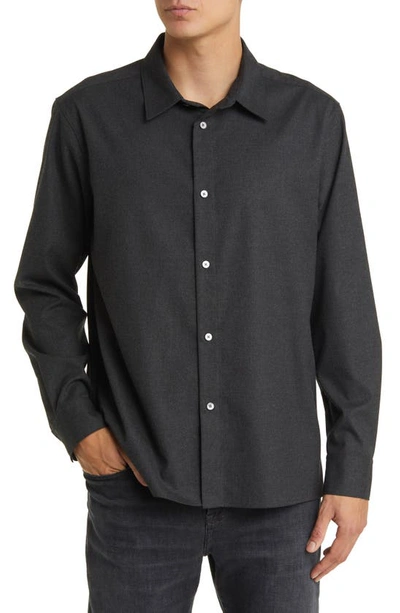 Frame Brushed Flannel Button-up Shirt In Charcoal