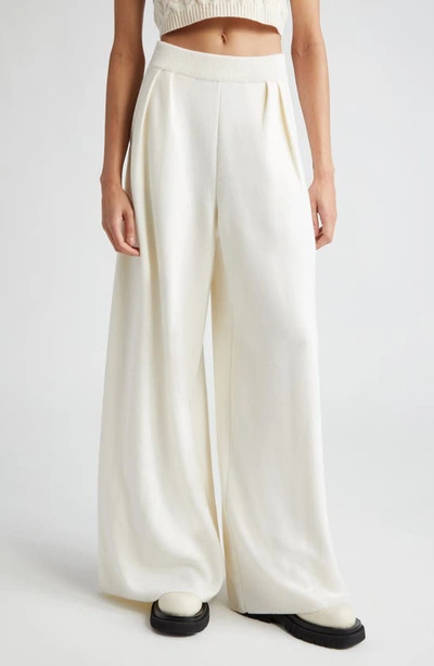 Max Mara Nocera Pleated Wide Leg Virgin Wool Sweater Pants In Bianco