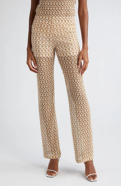 Missoni Metallic Knit Sheer Ankle Trousers In White Dark Gold