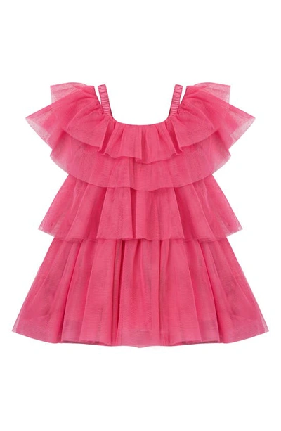 Habitual Tiered Mesh Babydoll Dress In Pink