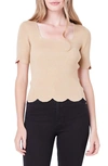 English Factory Scallop Hem Square Neck Rib Sweater In Taupe