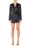 Endless Rose Corsage Tie Long Sleeve Romper In Black