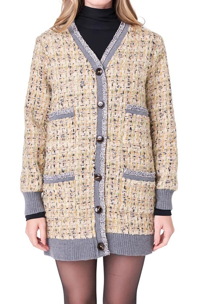 English Factory Button Front Boucle Coat In Beige/dark