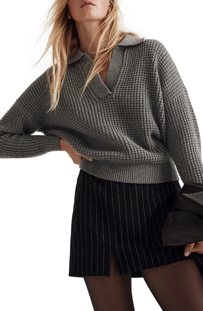 Madewell Waffle Knit Henley Sweater In Heather Lead