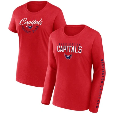 Fanatics Branded  Red Washington Capitals Long And Short Sleeve Two-pack T-shirt Set