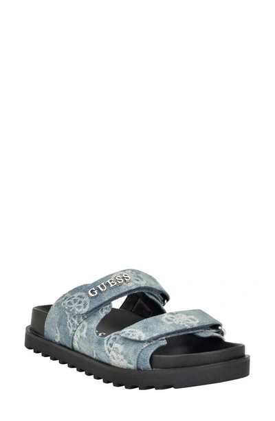 Guess Fabulon Sandal In Blue Denim Logo - Textile