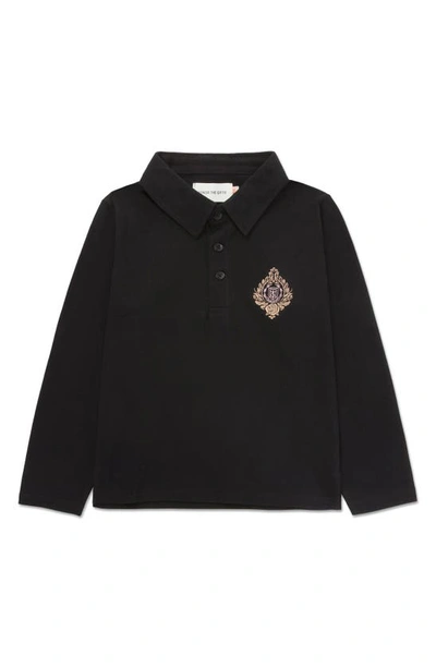 Honor The Gift Kids' Long Sleeve Cotton Piqué Polo In Black