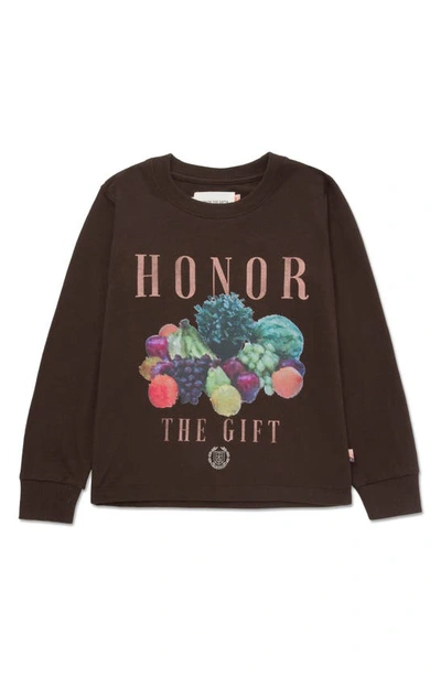 Honor The Gift Kids' Fruits Long Sleeve Cotton Graphic T-shirt In Black