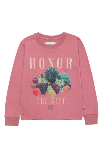 Honor The Gift Kids' Fruits Long Sleeve Cotton Graphic T-shirt In Mauve