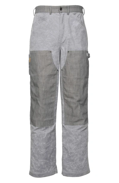 Round Two Double Knee Wax Cotton Carpenter Pants In Grey