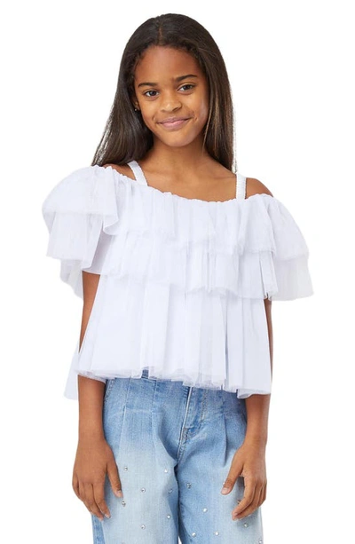 Habitual Kids' Tiered Cold Shoulder Mesh Top In White