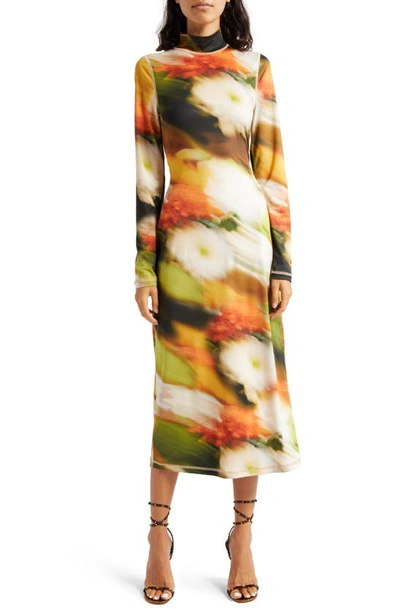 Stine Goya Jessie Abstract Floral Long Sleeve Knit Midi Dress In Multi