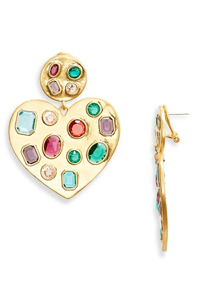 Lele Sadoughi Rainbow Pop Crystal Heart Drop Earrings In Multi/gold
