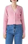 English Factory Pearly Heart Button Sweater In Pink