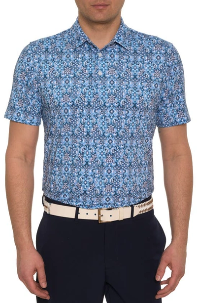 Robert Graham Medallion Tiles Performance Golf Polo In Blue/white