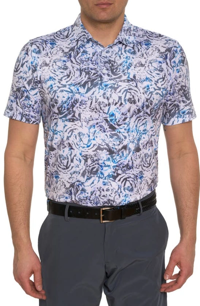 Robert Graham Abstract Rose Floral Performance Golf Polo In White
