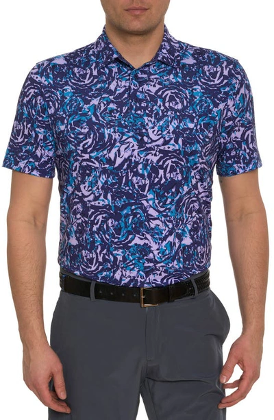 Robert Graham Abstract Rose Floral Performance Golf Polo In Purple