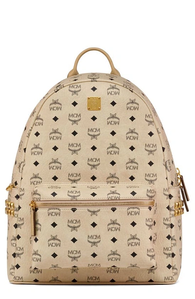 Mcm Medium Stark Visetos Coated Canvas Backpack In Beige