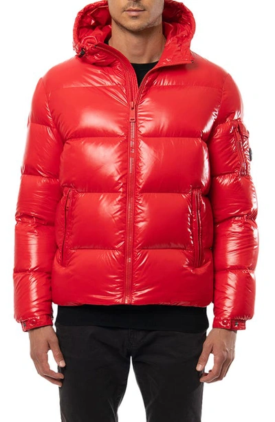 The Recycled Planet Company Reclaimed Down Hooded Jacket In Racing Red