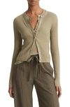 Vince Ribbed Cashmere And Silk Fitted Cardigan In Green