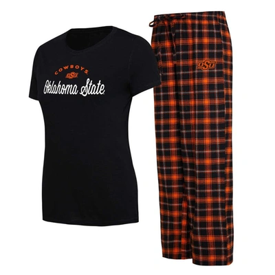 Concepts Sport Women's  Black, Orange Oklahoma State Cowboys Arctic T-shirt And Flannel Pants Sleep S In Black,orange