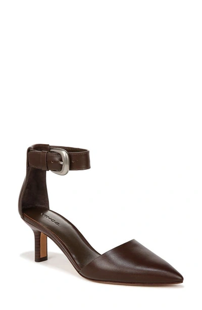 Vince Perri Ankle Strap Pointed Toe Pump In Cacaobrown