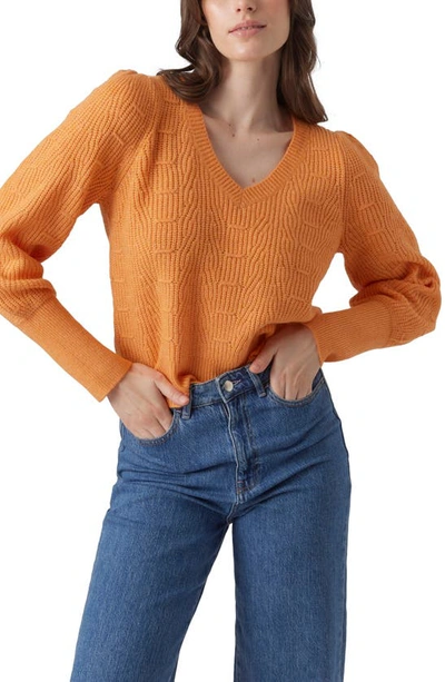 Vero Moda Eya V-neck Recycled Polyester Blend Sweater In Tangerine Detail Mel