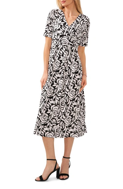 Chaus Print Faux Wrap Midi Dress In Black/ White