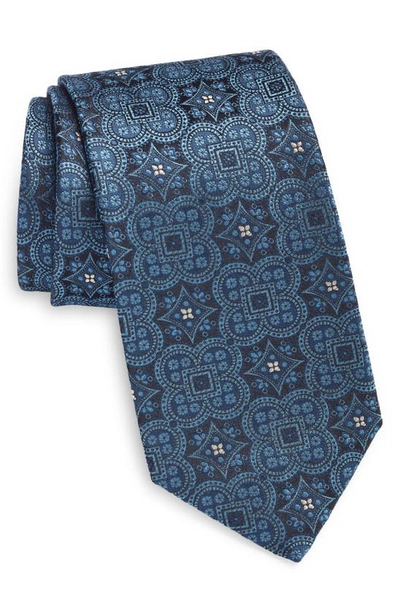Canali Medallion Silk Tie In Blue