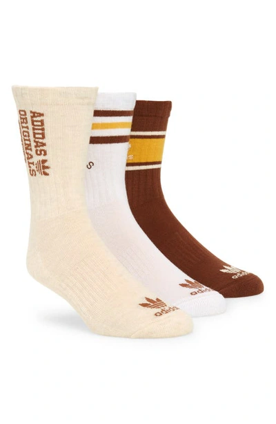 Adidas Originals Assorted 3-pack Originals Crew Socks In White/ Brown/ Yellow