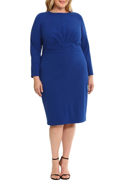 Maggy London Center Ruched Long Sleeve Dress In Sodalite Blue