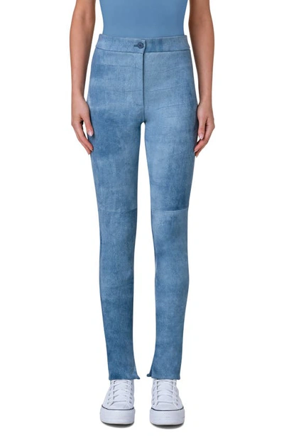 Akris Denim Effect Skinny Leather Pants In Light Denim